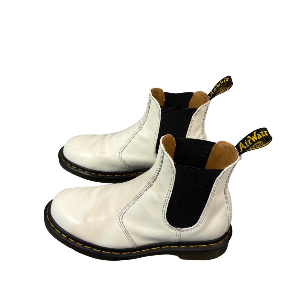 Dr. Martens 2976 Chelsea Boots Mens 6 Womens 7 White Leather Yellow Stitching